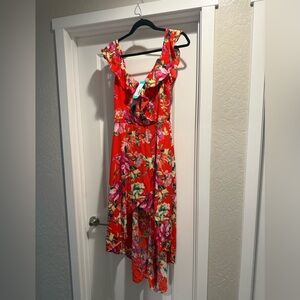 Floral Ruffle Red Dress